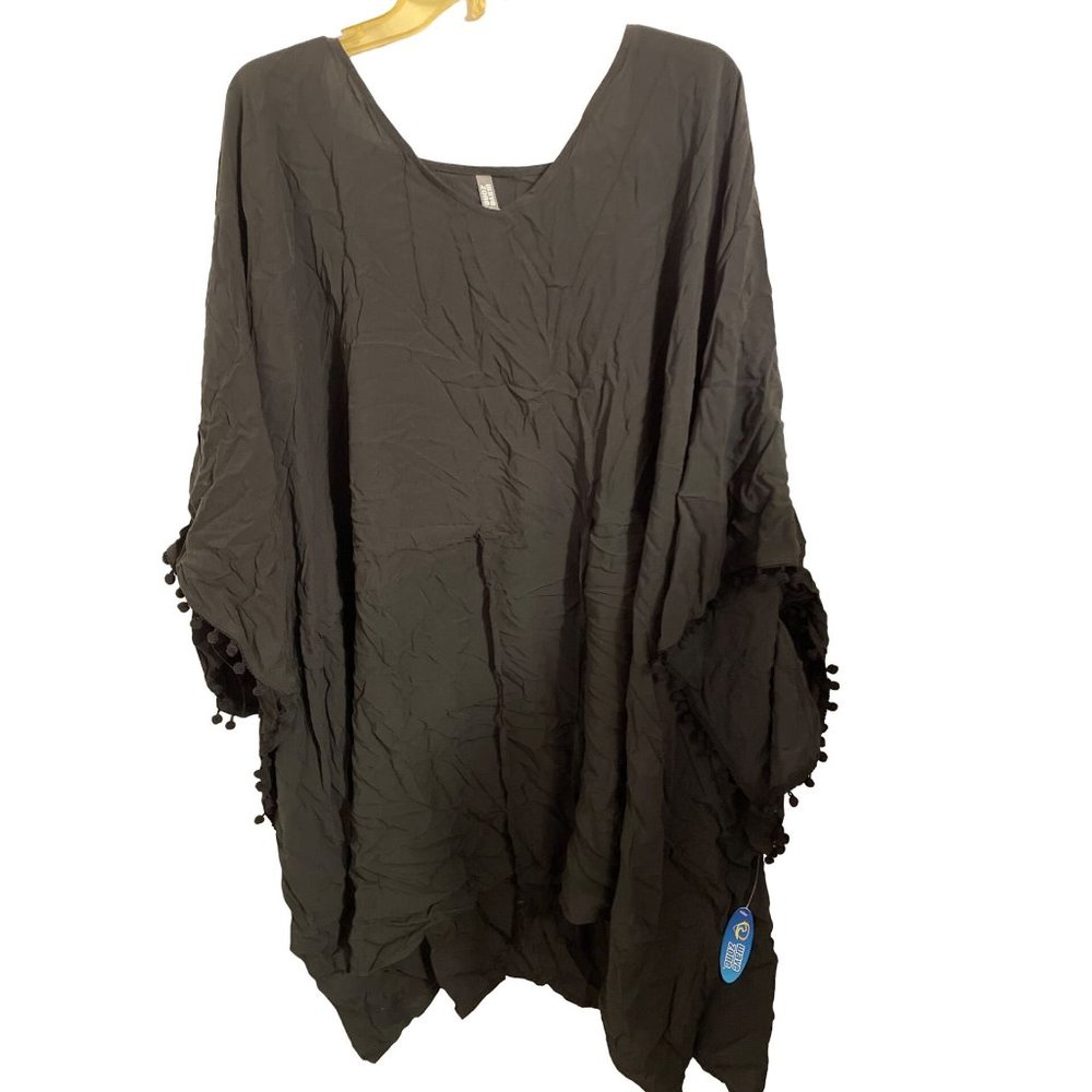 Womens Swimwear Pullover Swimsuit Cover Wave Zone Black Size 2X/3X
